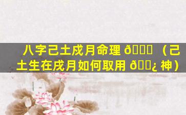 八字己土戍月命理 🐋 （己土生在戌月如何取用 🌿 神）